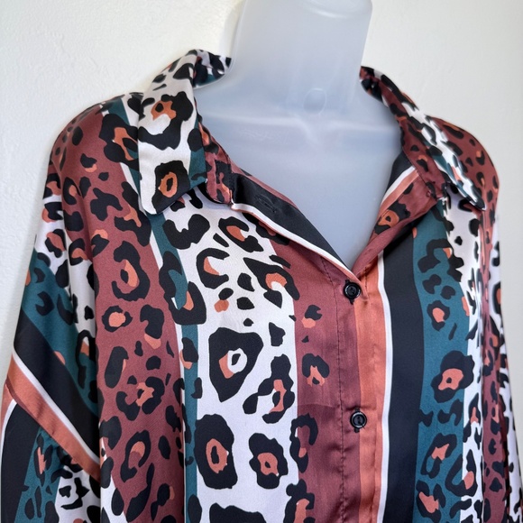 ASOS | Animal Print Stripe Lightweight Charmeuse Satin Oversized Boxy Blouse - Picture 5 of 15